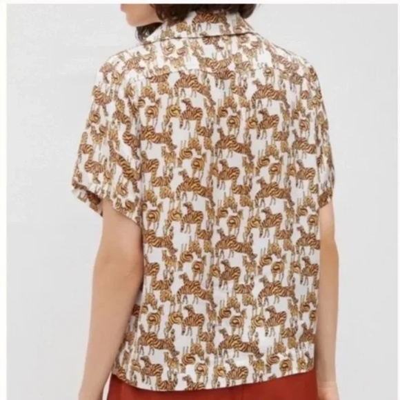 Postcard Zebra Peasant Boho Collared Minimal Hipster Modern Hippie Button Blouse - Picture 2 of 2